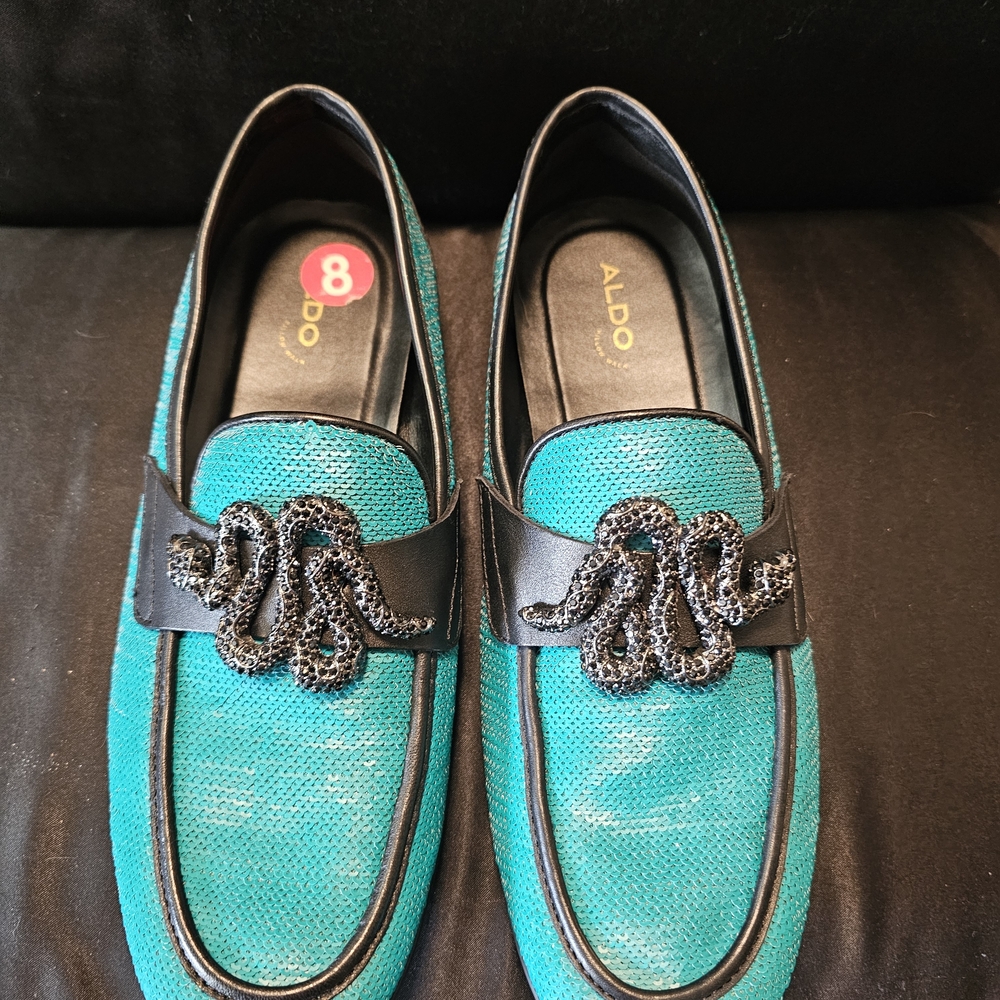 Aldo Turquoise and Black Loafers